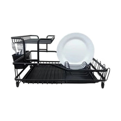 Escurridor de Platos de 2 Niveles con Porta Cubiertos y Porta Vasos