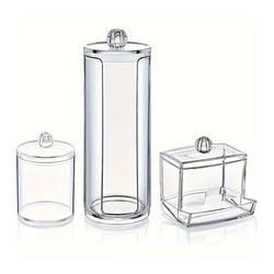 Set 3 Organizadores De Acrílico Discos Desmaquillantes Algodón Maquillaje Cotones Esponjas