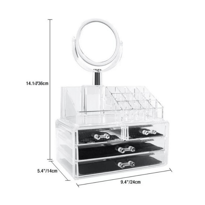 Organizador de Maquillaje Joyas Accesorios de Acrílico con Espejo