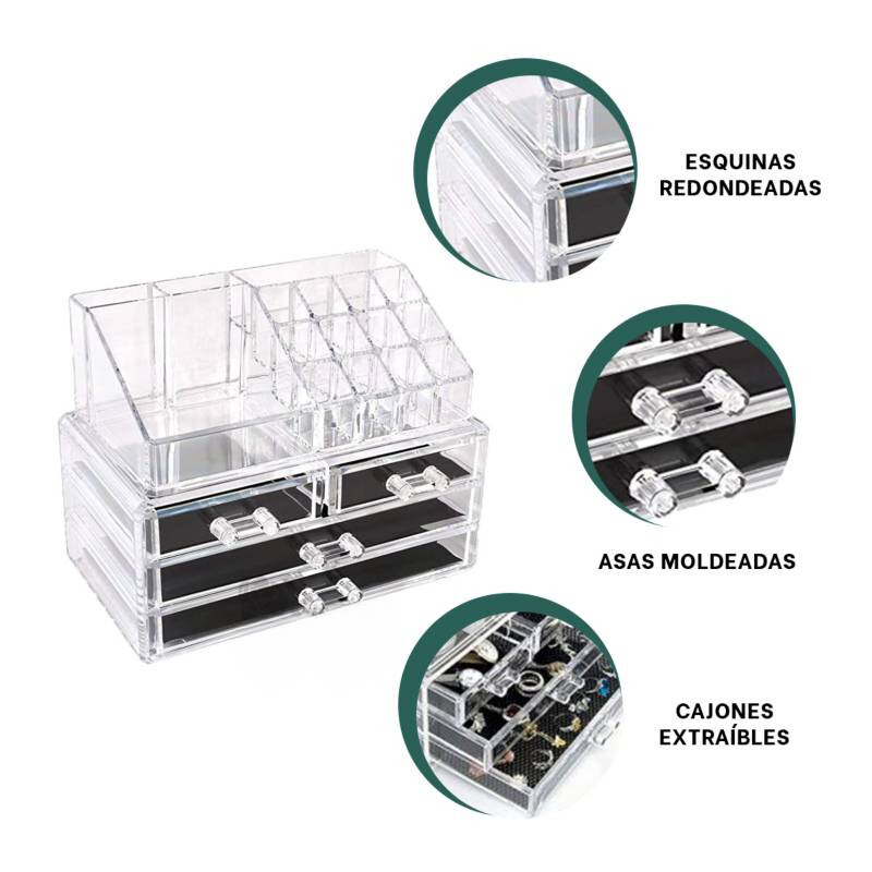 Organizador de Maquillaje Joyas Accesorios de Acrílico con Espejo