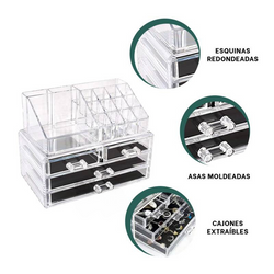Organizador de Maquillaje Joyas Accesorios de Acrílico con Espejo